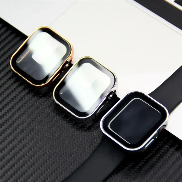 straight edge case for apple watch series 8 7 45/41mm 4 5 6 cover + glass screen protector