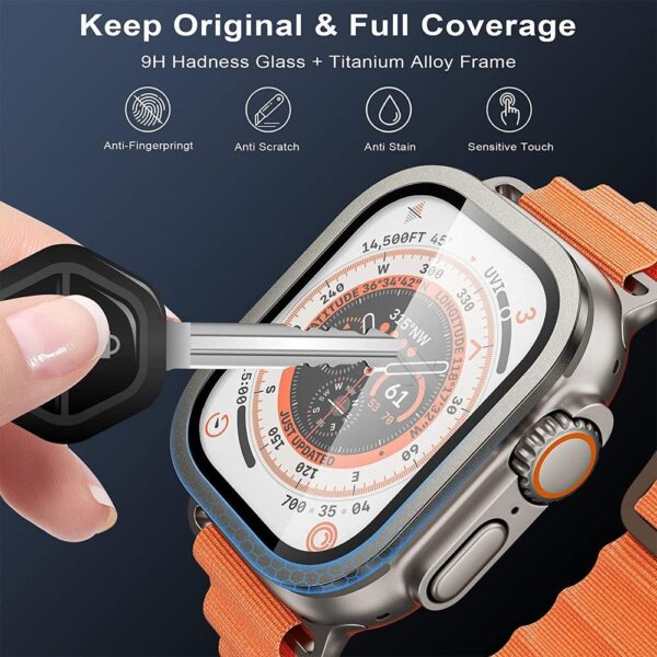 tempered glass screen protector for apple watch ultra 49mm with metal aluminum alloy bumper i phonecases com 3