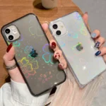 rainbow laser love heart clear case for iphone 14 13 12 11 pro max mini x xr xs 7 8 plus se