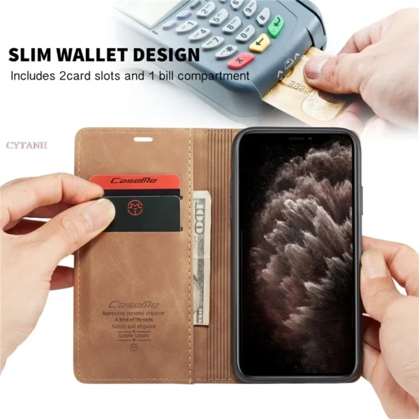 soft retro leather magnetic flip case for iphone 14 pro max mini card holder case | 12 13 pro max