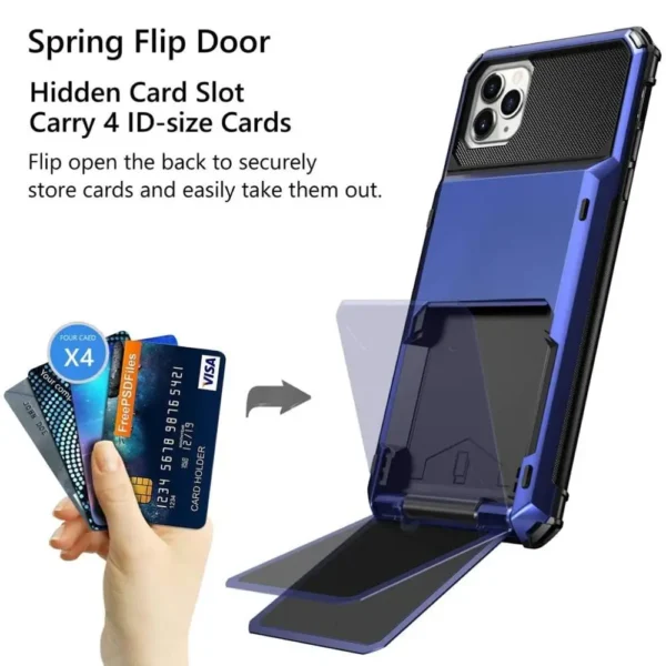 rugged armor multi card holder flip case for iphone 14 pro max 12 pro 13 mini clamshell case