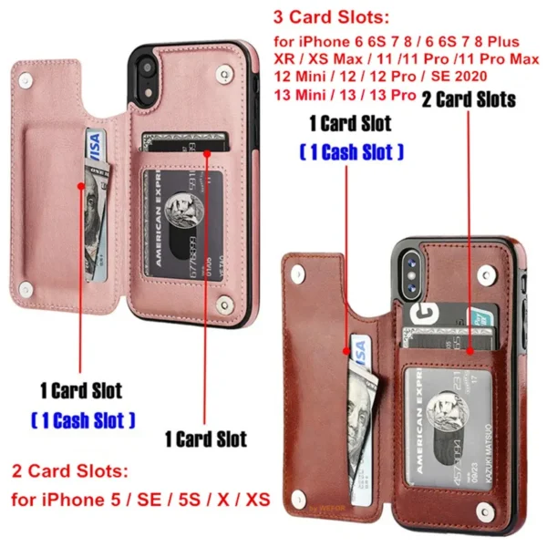 leather wallet 3 card holder flip cover for iphone 14 plus pro max 12 pro 13 mini wallet case