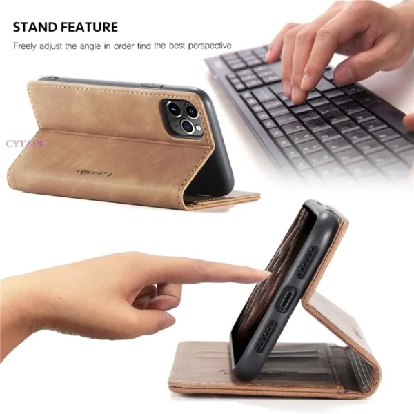 soft retro leather magnetic flip case for iphone 14 pro max mini card holder case | 12 13 pro max