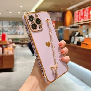 love heart fashion bracelet bumper case for iphone 14 pro 13 12 mini 11 x xr xs max