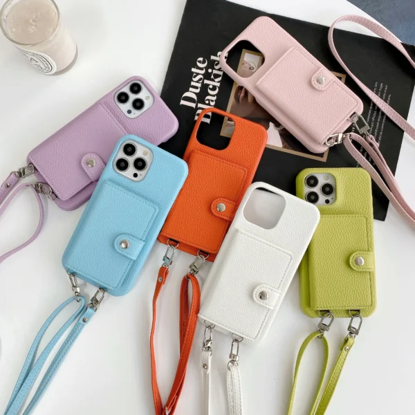 luxury crossbody lanyard leather card holder wallet case for iphone 11 12 pro max mini