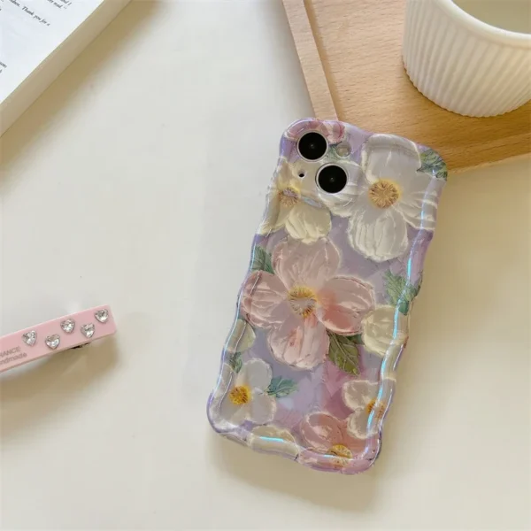 wave blue light oil painting flower pattern iphone series phone cases purple